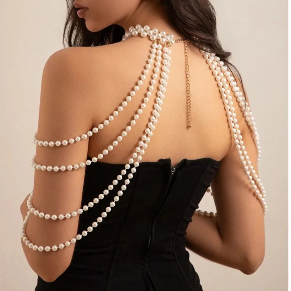 Glam Pearl Body Chain Necklace